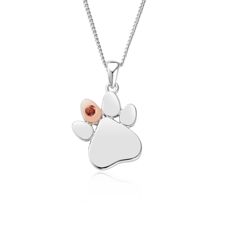 Clogau Gold Sterling Silver Paw Prints Birthstone Pendant