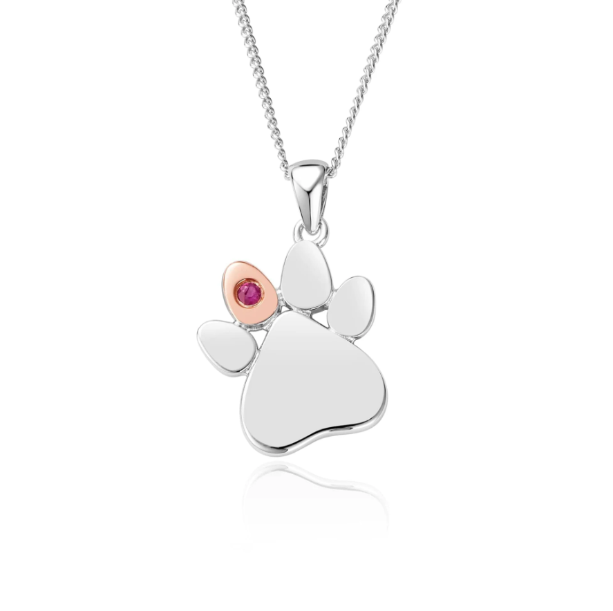 Clogau Gold Sterling Silver Paw Prints Birthstone Pendant