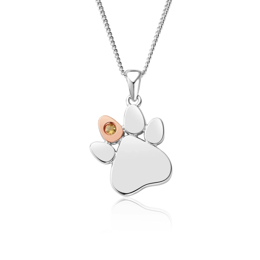 Clogau Gold Sterling Silver Paw Prints Birthstone Pendant