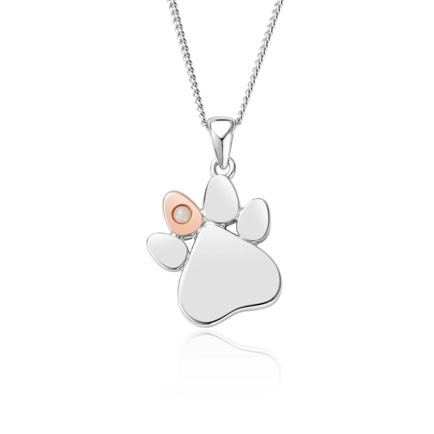 Clogau Gold Sterling Silver Paw Prints Birthstone Pendant