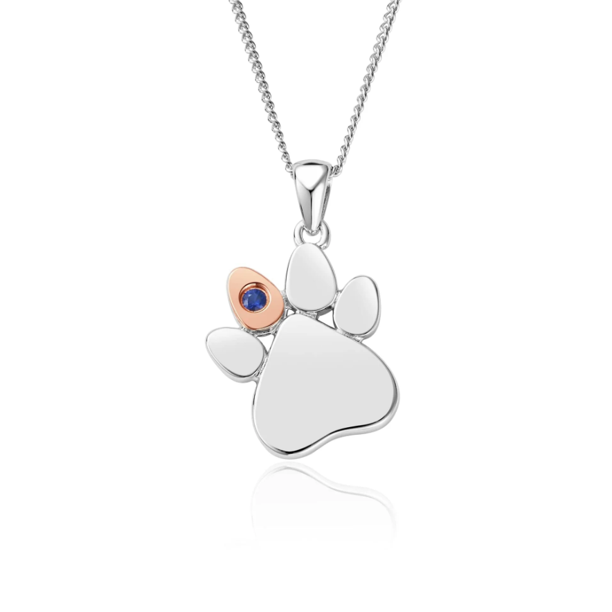 Clogau Gold Sterling Silver Paw Prints Birthstone Pendant