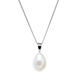 9ct White Gold River Pearl Drop Shape Pendant 9-10mm