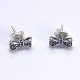 Vintage Design Sterling Silver Marcasite Bow Stud Earrings