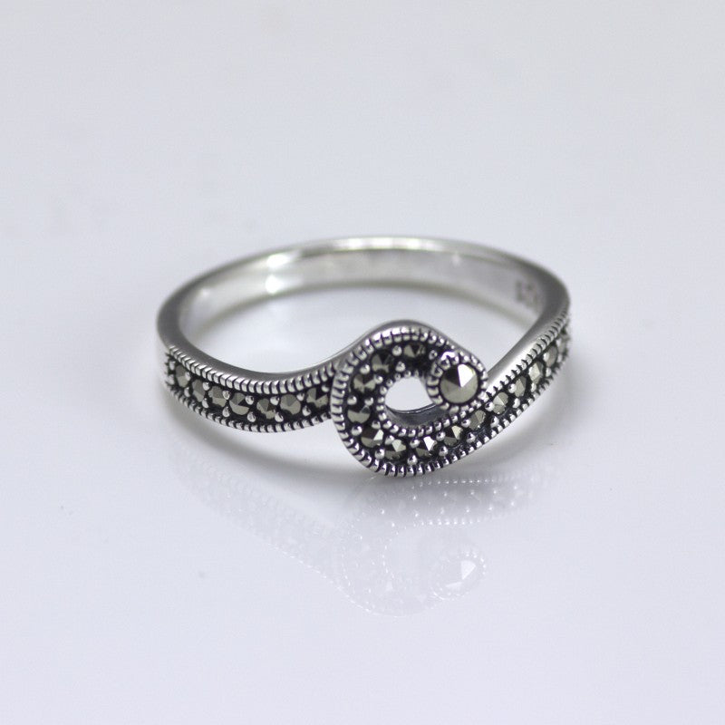 PDR192SIL Vintage Design Sterling Silver Marcasite Swirl Ring