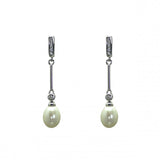 Vintage Design Sterling Silver Elongated Pearl CZ Drop Earrings