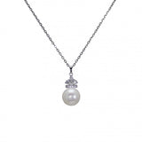 Vintage Design Sterling Silver Pearl Crown CZ Necklace