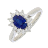 Platinum Ceylon Sapphire Diamond Oval Cluster Ring
