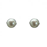 Vintage Design Sterling Silver Freshwater Pearl Bouton Stud Earrings