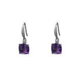 Vintage Design Sterling Silver Purple Amethyst CZ Drop Earrings