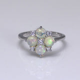 Vintage Design Sterling Silver Opal CZ Flower Cluster Ring