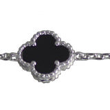 Vintage Design Sterling Silver Black Agate Flower Bracelet