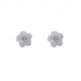 Vintage Design Sterling Silver Carved Mother of Pearl Flower Stud Earrings