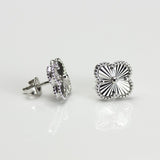 Vintage Design Sterling Silver Diamond Cut Flower Stud Earrings