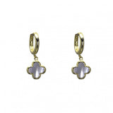 Vintage Design Sterling Silver Gold Plated Mother of Pearl Flower Hoop Earrings