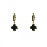 Vintage Design Sterling Silver Gold Plated Black Agate Flower Hoop Earrings
