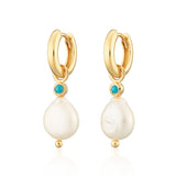 Scream Pretty Pearl Turquoise Charm Hoop Earrings Gold Plated
