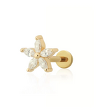 Scream Pretty Sparkling Flower Flat Back Single Stud Earring Gold Plated