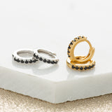 Scream Pretty Black Stones Huggie Hoop Earrings Gold Plated