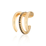 Scream Pretty Triple Claw Single Ear Cuff with Black Stones Gold Plated