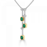 18ct White & Yellow Gold Statement Emerald Diamond Luxe Double Strand Necklace
