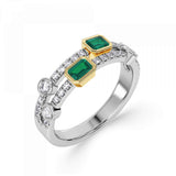 18ct White & Yellow Gold Statement Emerald Diamond Luxe Double Band Ring