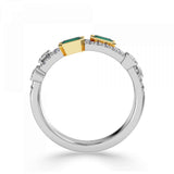 18ct White & Yellow Gold Statement Emerald Diamond Luxe Double Band Ring