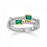 18ct White & Yellow Gold Statement Emerald Diamond Luxe Double Band Ring
