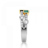 18ct White & Yellow Gold Statement Emerald Diamond Luxe Double Band Ring