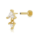 Scream Pretty Diamond Drop Flat Back Single Stud Earring Gold Plated