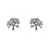 Vintage Design Sterling Silver Tree Of Life CZ Stud Earrings