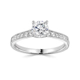 Platinum Diamond Solitaire Round Brilliant Cut Vintage Shoulder Ring 0.81ct