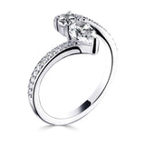 Platinum Diamond Pear Shape Toi Et Moi Two Stone Sparkle Shoulder Ring 1.08ct