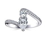 Platinum Diamond Pear Shape Toi Et Moi Two Stone Sparkle Shoulder Ring 1.08ct