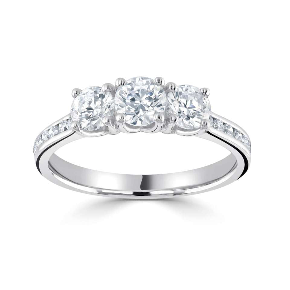 Platinum Diamond Trilogy Brilliant Cut Sparkle Shoulder Ring 1.19ct