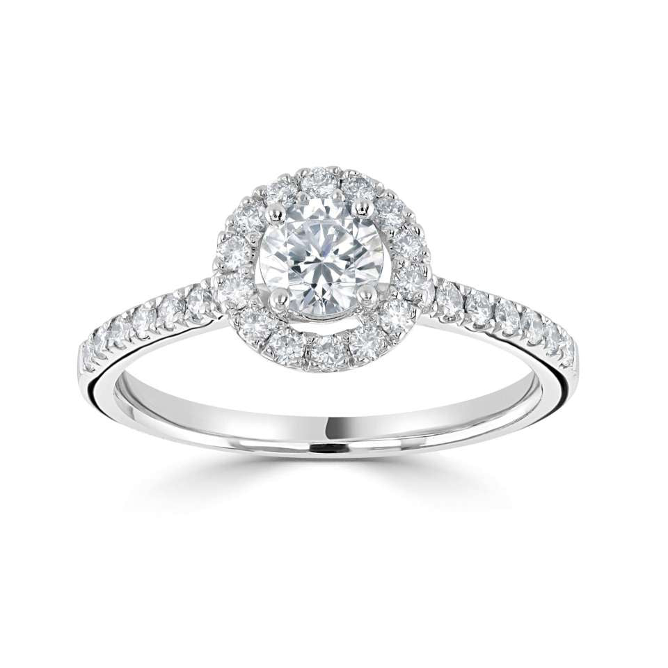 Platinum Diamond Halo Round Brilliant Cut Cluster Ring 0.71ct