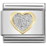 Nomination Classic Gold Glitter Enamel Silver Heart Charm