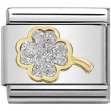 Nomination Classic Gold Glitter Enamel Silver Clover Charm