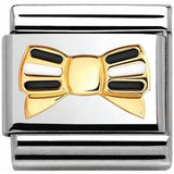 Nomination Classic Gold Enamel Black & White Stripe Bow Charm SALE