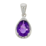 9ct White Gold Amethyst Diamond Pear Shape Pendant