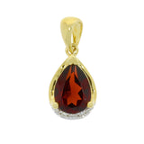 9ct Yellow Gold Garnet Diamond Pear Shape Pendant