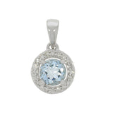 9ct White Gold Aquamarine Diamond Round Halo Pendant