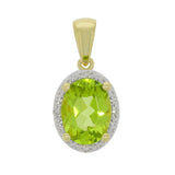 9ct Yellow Gold Peridot Diamond Oval Halo Pendant