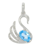 9ct White Gold Sky Blue Topaz Diamond Swan Pendant
