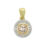 9ct Yellow Gold Morganite Diamond Round Halo Pendant