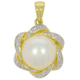 9ct Yellow Gold Pearl Diamond Bouton Cluster Pendant 9mm