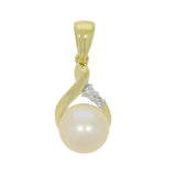 9ct Yellow Gold Pearl Diamond Wishbone Pendant 6mm