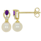 9ct Yellow Gold Pretty Pearl Amethyst Stud Earrings