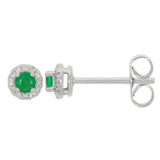 9ct White Gold Emerald Diamond Round Halo Stud Earrings