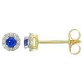 9ct Yellow Gold Ceylon Sapphire Diamond Round Halo Stud Earrings