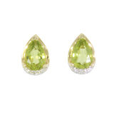 9ct Yellow Gold Peridot Diamond Pear Shape Stud Earrings